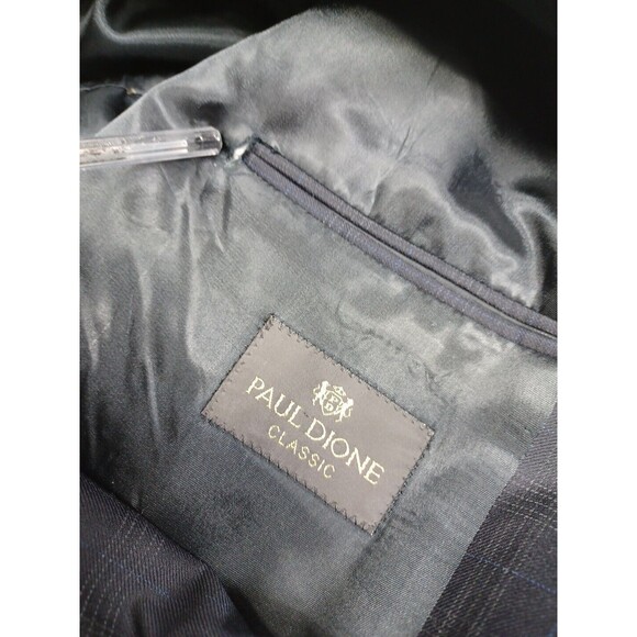 Paul Dione Wool Suit Sport Coat Blazer Dark Blue Windowpane 43R Pants 36x28.5 - Picture 9 of 11